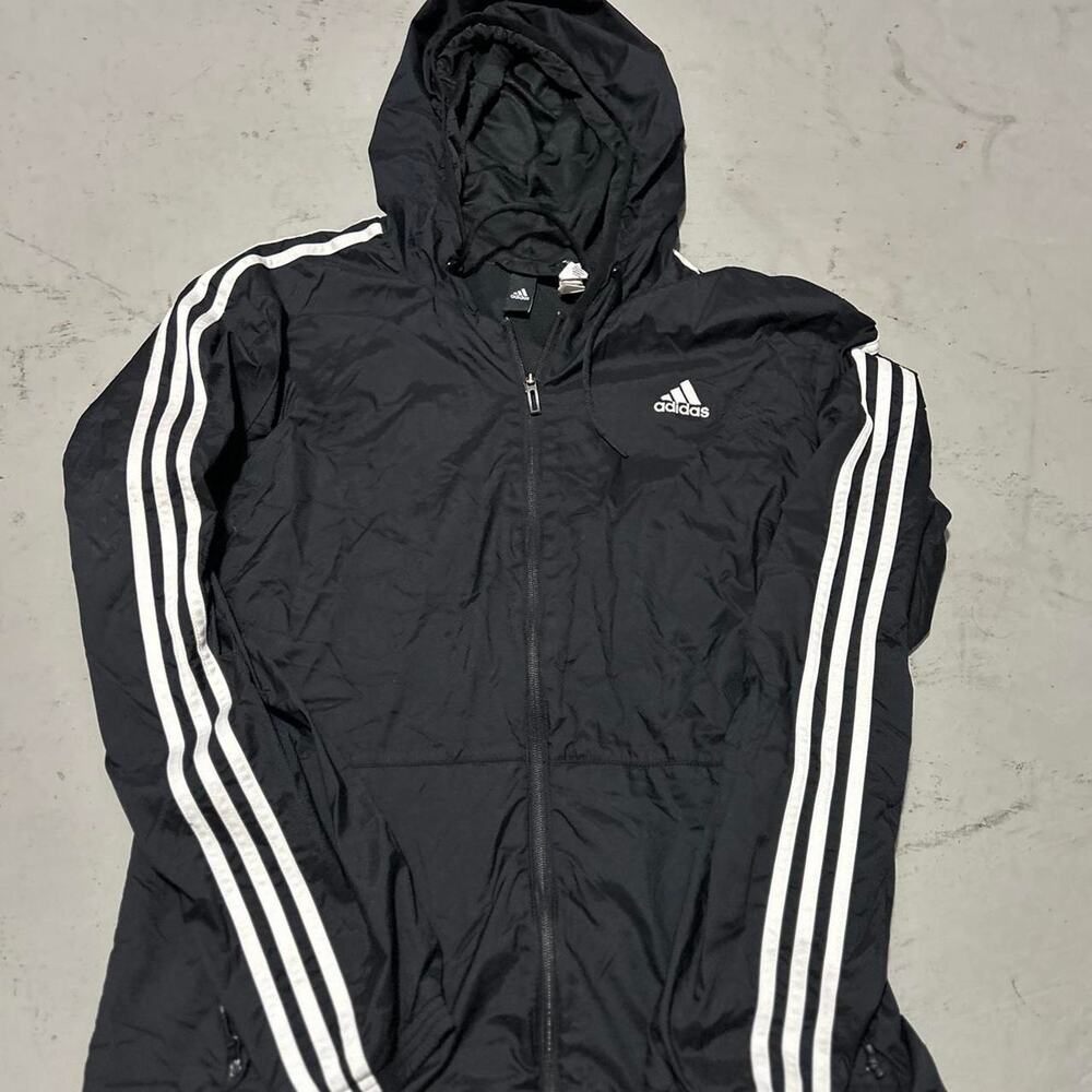 **Adidas Men's Essentials 3 Stripe Full Zip Hoodie Wind Jacket**